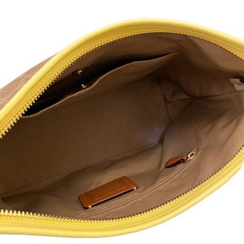 【全新】COACH C LOGO肩斜背兩用馬鞍包(焦糖/黃)-4
