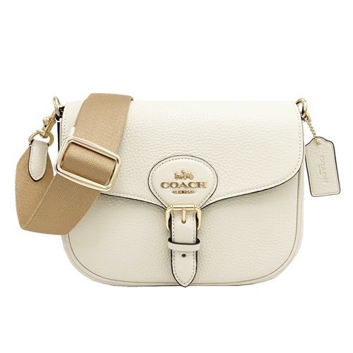 【全新】COACH 新款牛皮肩背斜背馬鞍包(米白)-0