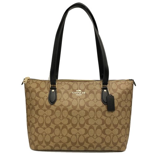 【全新】COACH C LOGO肩背購物托特包(焦糖/黑)-0