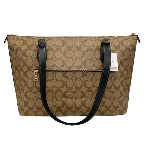 【全新】COACH C LOGO肩背購物托特包(焦糖/黑)-2