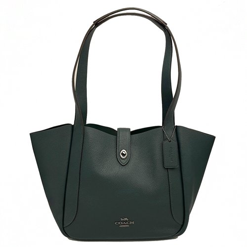 【全新】COACH 璇釦素面牛皮肩背購物托特包(夜幕綠)-0