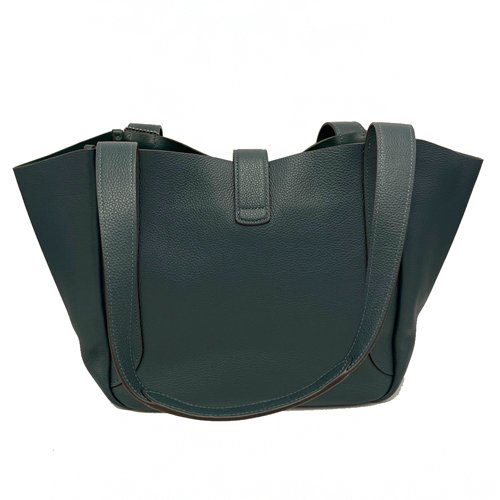 【全新】COACH 璇釦素面牛皮肩背購物托特包(夜幕綠)-2