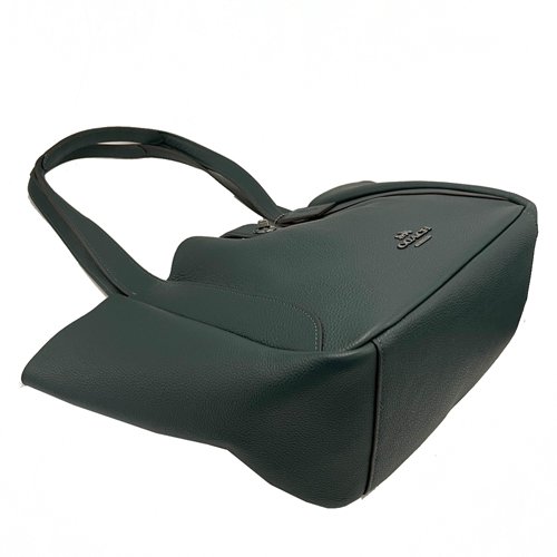 【全新】COACH 璇釦素面牛皮肩背購物托特包(夜幕綠)-3