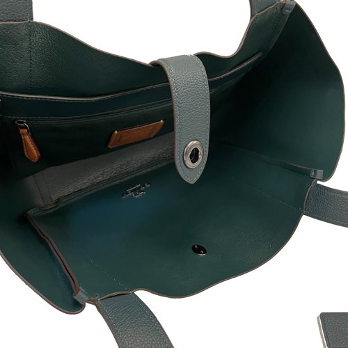 【全新】COACH 璇釦素面牛皮肩背購物托特包(夜幕綠)-4