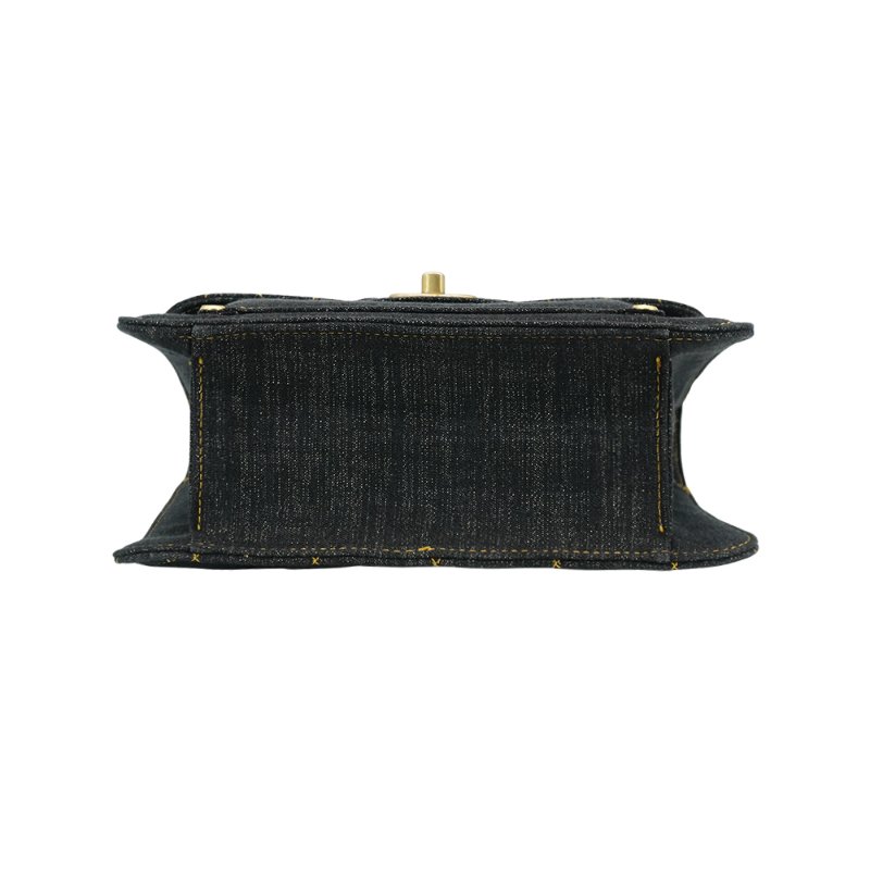 Chanel 金刷色單寧牛仔布掀蓋斜背包(AS3932-黑)-3