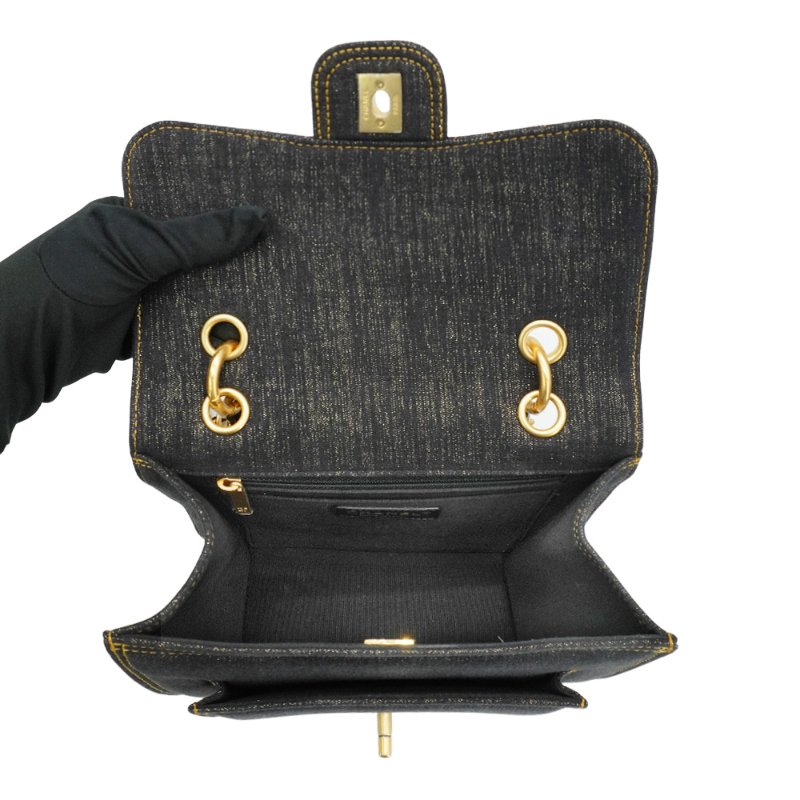 Chanel 金刷色單寧牛仔布掀蓋斜背包(AS3932-黑)-4