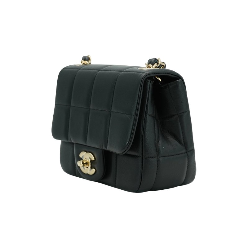 Chanel 淡金雙C羊皮黑白方塊鏈帶斜背包(AS3744-黑)-1