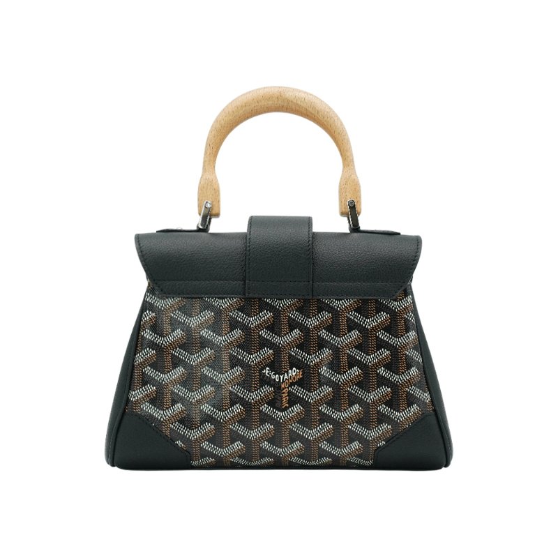 Goyard Saigon Mini 帆布木質手提斜背包(黑)-2