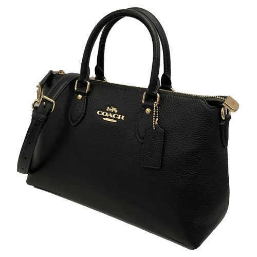 【全新】COACH 素面牛皮手提斜背兩用托特包(黑)-1