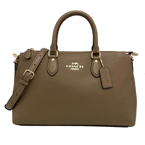 【全新】COACH 素面牛皮手提斜背兩用托特包(煙燻摩卡)-0