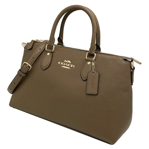 【全新】COACH 素面牛皮手提斜背兩用托特包(煙燻摩卡)-1