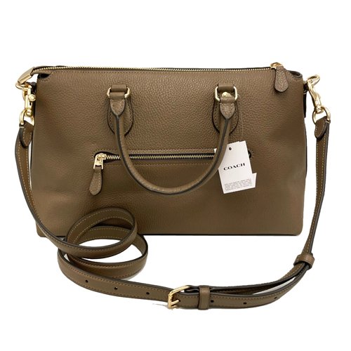 【全新】COACH 素面牛皮手提斜背兩用托特包(煙燻摩卡)-2
