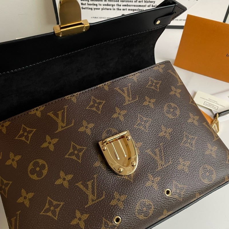 LV Louis Vuitton One handle 老花拼皮 手提包肩背包郵差包 中號 金扣-6