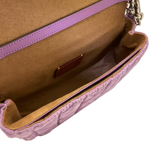 【全新】COACH 絎縫菱格紋鏈帶肩背斜背兩用馬鞍包(紫)-4