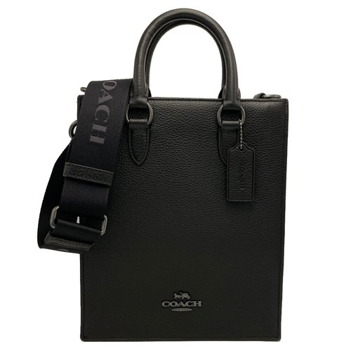 【全新】COACH 素面牛皮手提斜背琴譜包(黑)-0