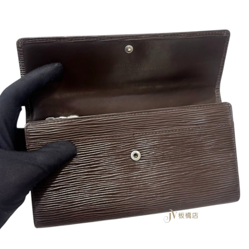 LV EPI咖啡色2卡下蓋長夾M63570-6