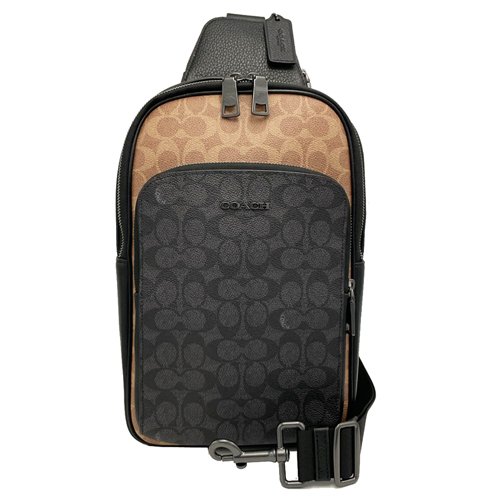 【全新】COACH 新款C LOGO男款單肩胸前斜背包(焦糖/黑)-0