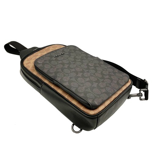 【全新】COACH 新款C LOGO男款單肩胸前斜背包(焦糖/黑)-3