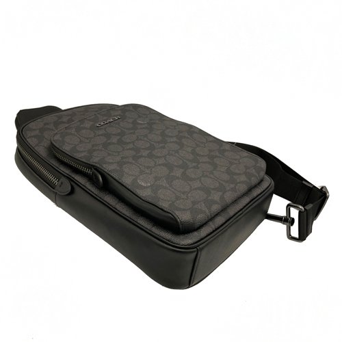 【全新】COACH 新款C LOGO男款單肩胸前斜背包(黑灰)-3
