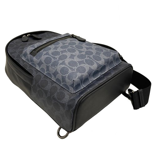 【全新】COACH C LOGO前拉鏈男款單肩胸前斜背包(藍)-3