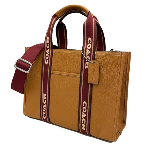 【全新】COACH 素面牛皮手提斜背兩用琴譜方包(榛果咖)-1