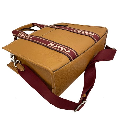 【全新】COACH 素面牛皮手提斜背兩用琴譜方包(榛果咖)-3