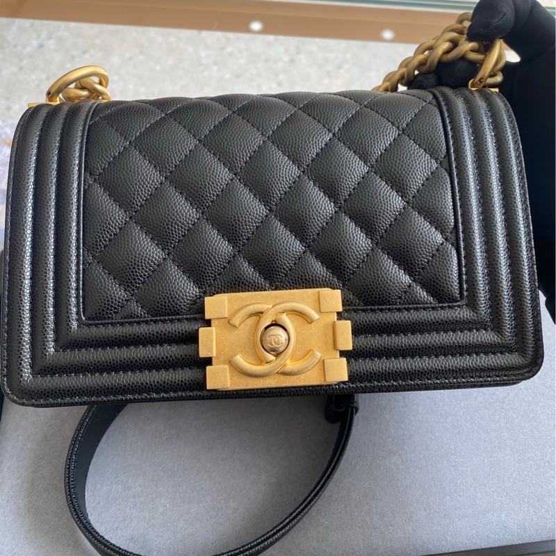 99新 閑置 Chanel 香奈兒Boy 黑金小號荔枝皮 20cm-0