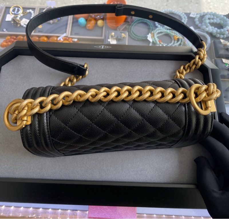 99新 閑置 Chanel 香奈兒Boy 黑金小號荔枝皮 20cm-3