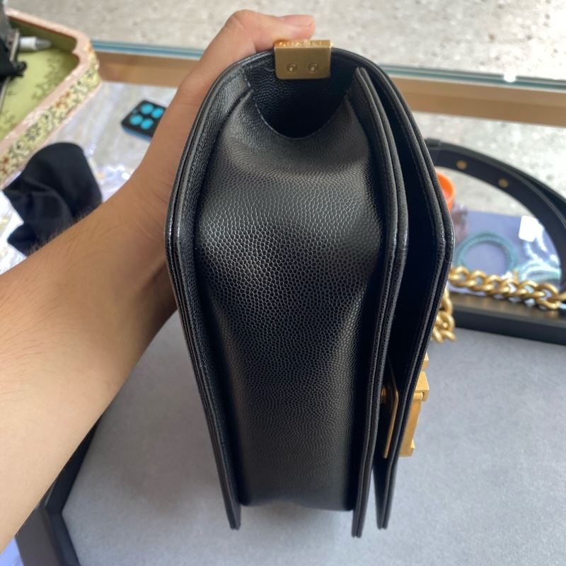 99新 閑置 Chanel 香奈兒Boy 黑金小號荔枝皮 20cm-12