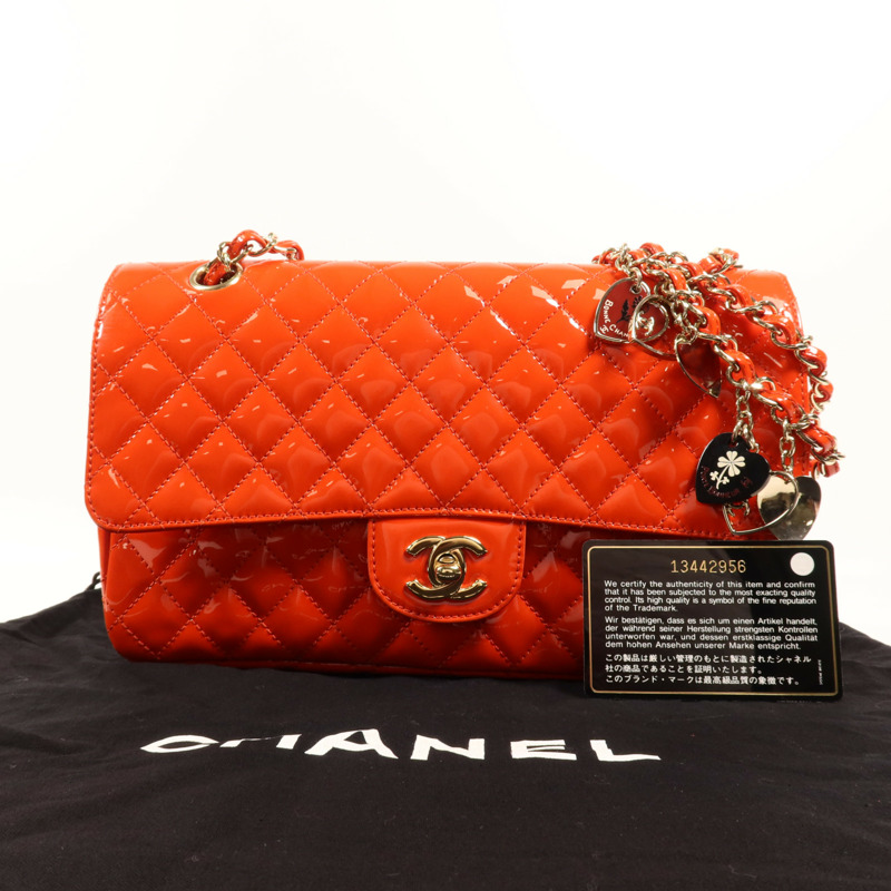CHANEL 漆皮皮革Chain Shoulder金扣鏈帶肩背袋-17