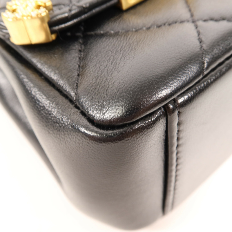 CHANEL 羊皮皮革Matelasse Mini Flap Bag金扣鏈帶肩背袋-6