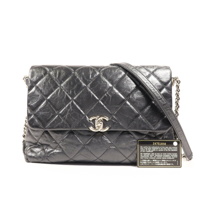 CHANEL 牛皮皮革Chain Shoulder Bag銀扣鏈帶肩背袋-13