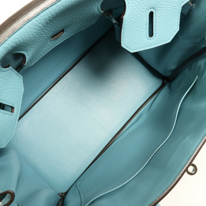 HERMES Clemence皮革Birkin 30銀扣手挽袋Bleu Saint Cyr-10