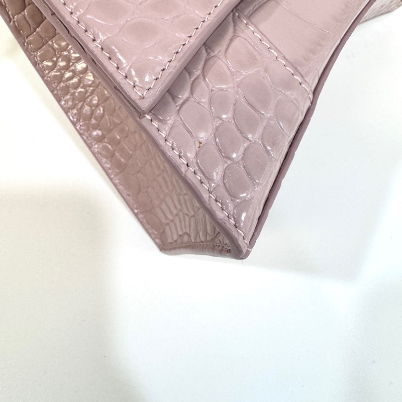 Balenciaga粉色鱷魚紋牛皮銀釦小號Hourglass沙漏手提側背包5935461-14