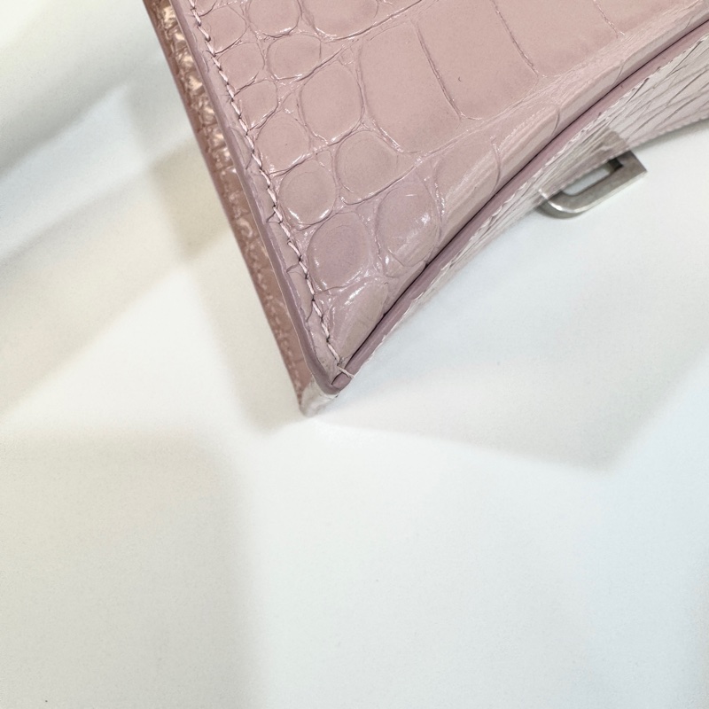 Balenciaga粉色鱷魚紋牛皮銀釦小號Hourglass沙漏手提側背包5935461-16