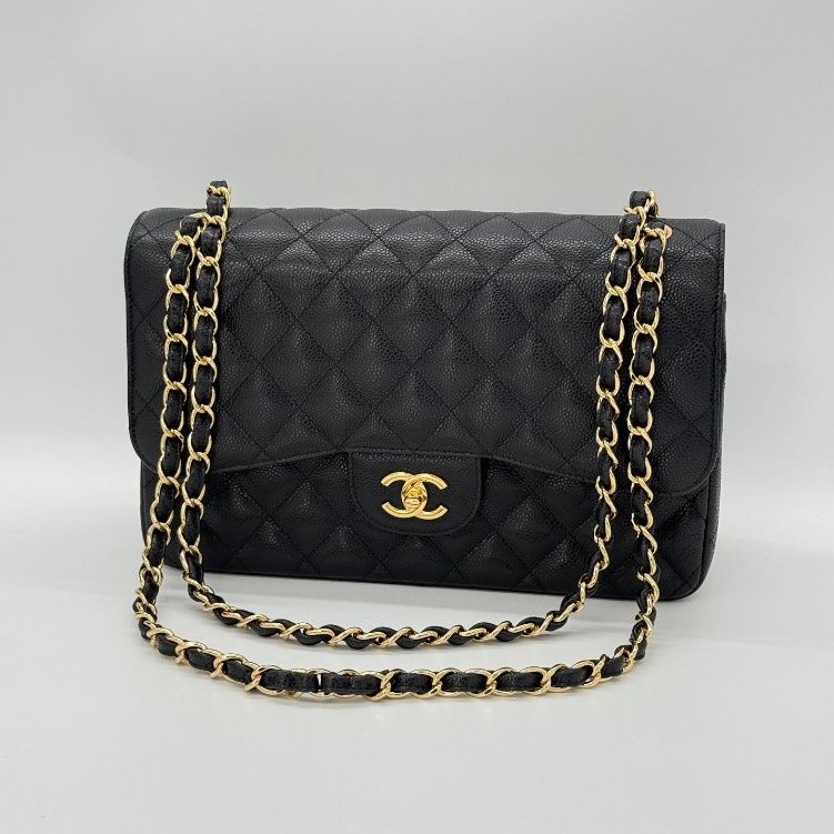 (超新🌟專櫃在售396,000)CHANEL CLASSIC 30 CF30 黑色 荔枝牛皮 金釦 經典大型 口蓋包 鏈條包-1