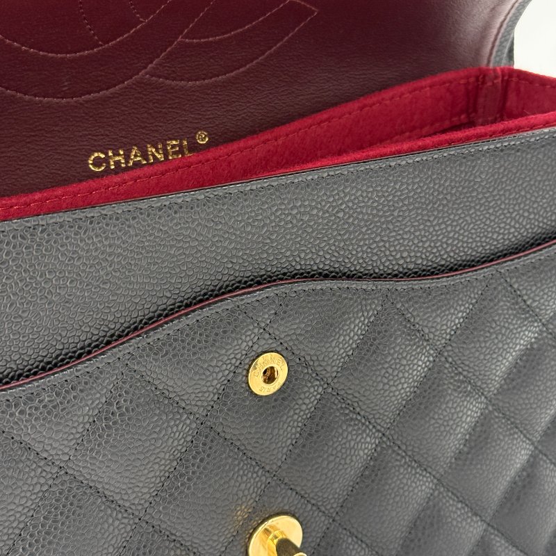 (超新🌟專櫃在售396,000)CHANEL CLASSIC 30 CF30 黑色 荔枝牛皮 金釦 經典大型 口蓋包 鏈條包-17