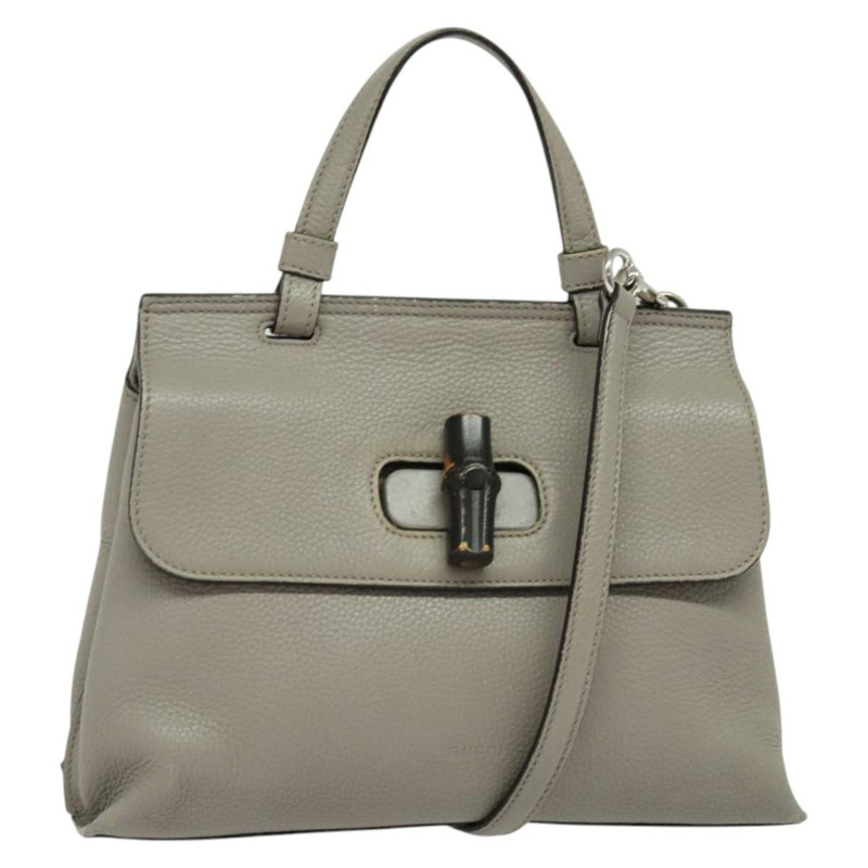 【日本直送】GUCCI 竹節日常手提包 皮革 兩用 灰色 銀色 370831 正品 BA4687-0