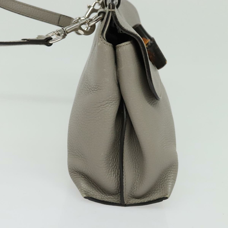 【日本直送】GUCCI 竹節日常手提包 皮革 兩用 灰色 銀色 370831 正品 BA4687-4