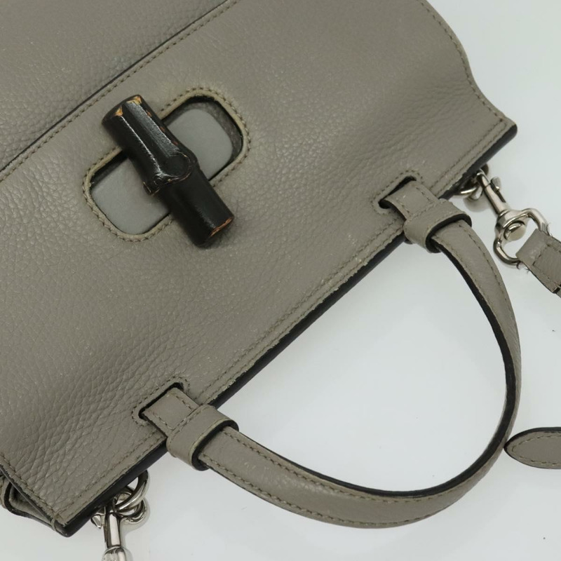 【日本直送】GUCCI 竹節日常手提包 皮革 兩用 灰色 銀色 370831 正品 BA4687-5