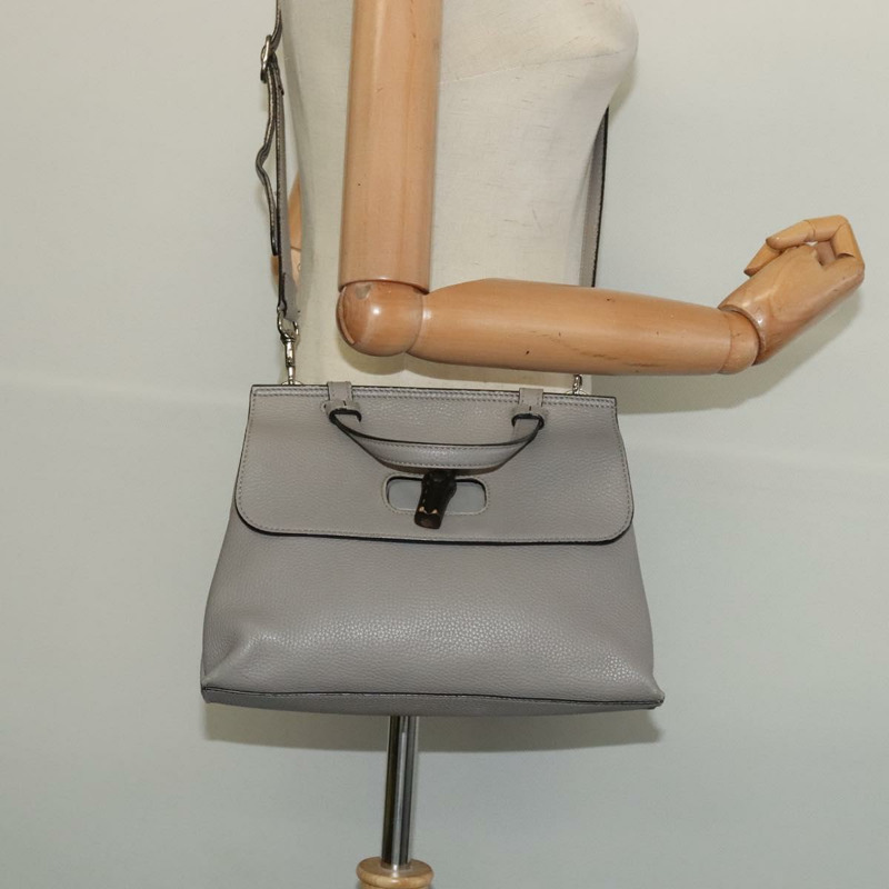 【日本直送】GUCCI 竹節日常手提包 皮革 兩用 灰色 銀色 370831 正品 BA4687-21