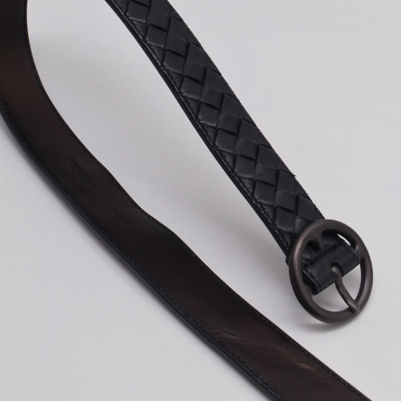 BOTTEGA VENETA 經典羊皮編織腰帶 - 黑 85-3