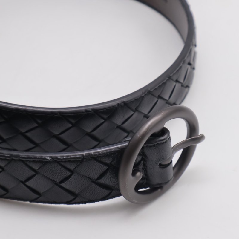 BOTTEGA VENETA 經典羊皮編織腰帶 - 黑 85-4