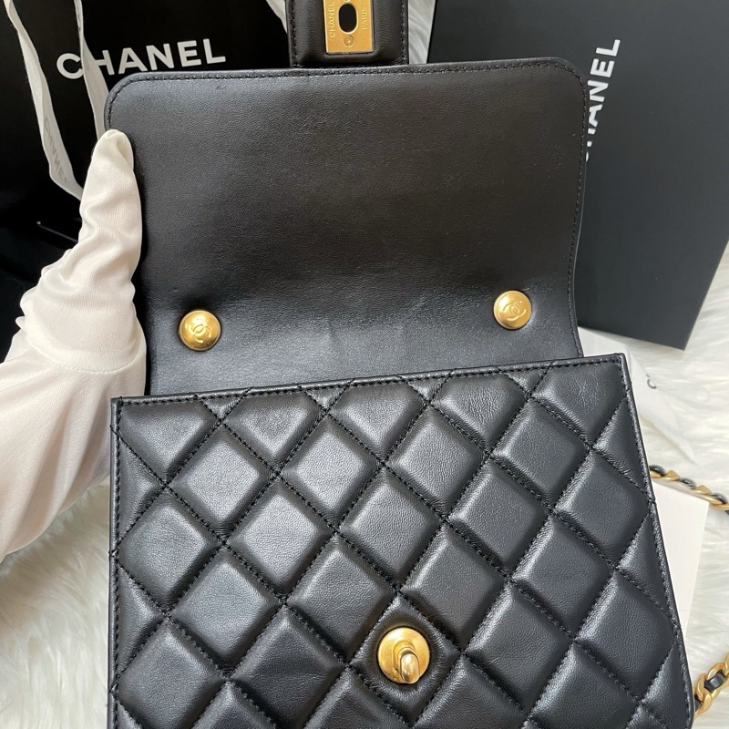 Chanel/香奈兒23A鏤空金標Logo黑金方胖子-2