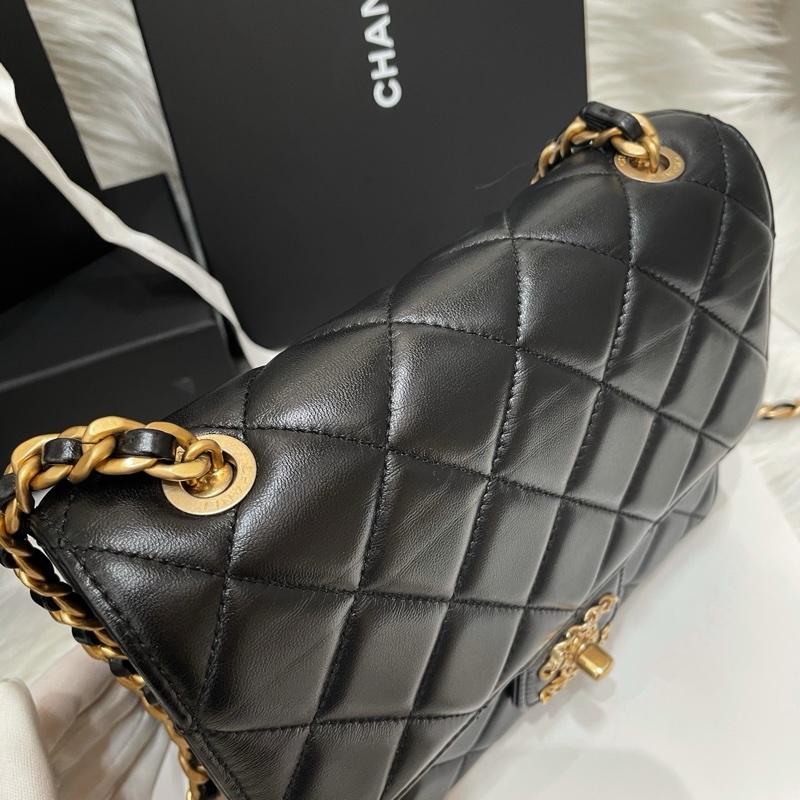 Chanel/香奈兒23A鏤空金標Logo黑金方胖子-7