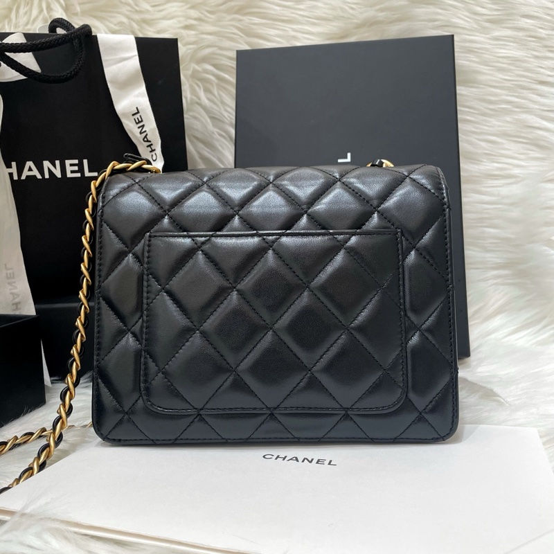 Chanel/香奈兒23A鏤空金標Logo黑金方胖子-17