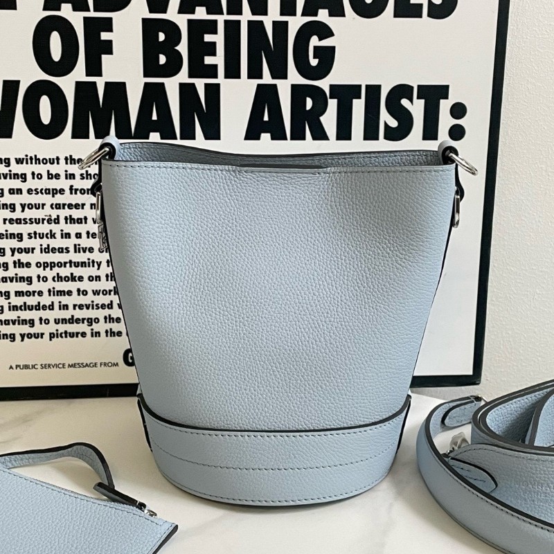 Moynat Baluchon BB 水桶包 肩背包金色logo五金 可拆卸肩帶 Taurillon Blush牛皮 天空藍色-2