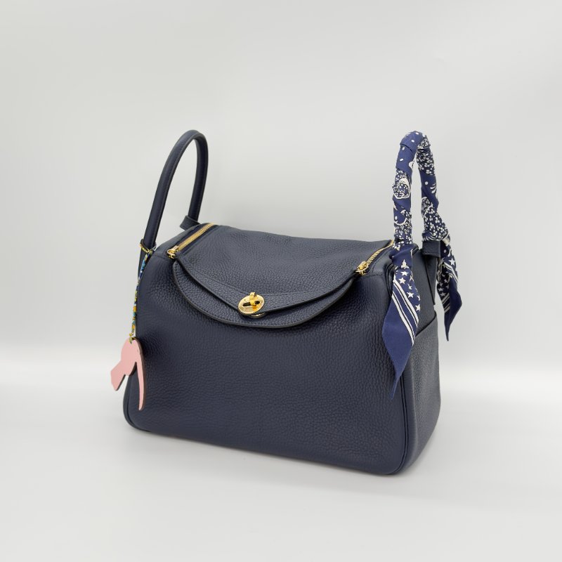 HERMES 愛馬仕 LINDY 30 2Z 午夜藍 TC 牛皮 金釦 單肩包 (送愛馬仕絲巾+大嘴鳥皮吊墜)-1
