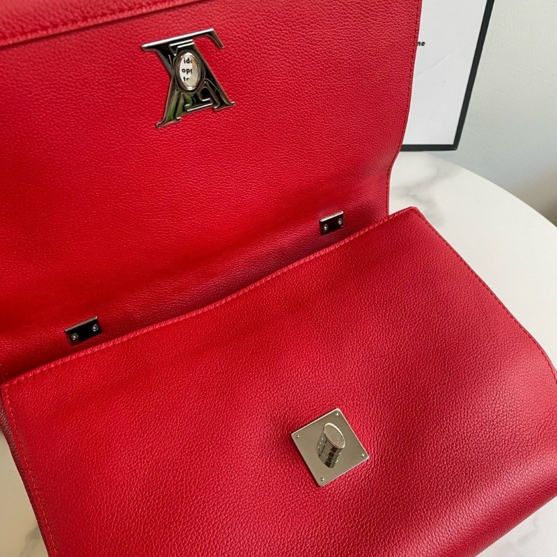 Louis Vuitton 路易威登 lock me 紅色牛皮手提包 肩背包銀色五金-6