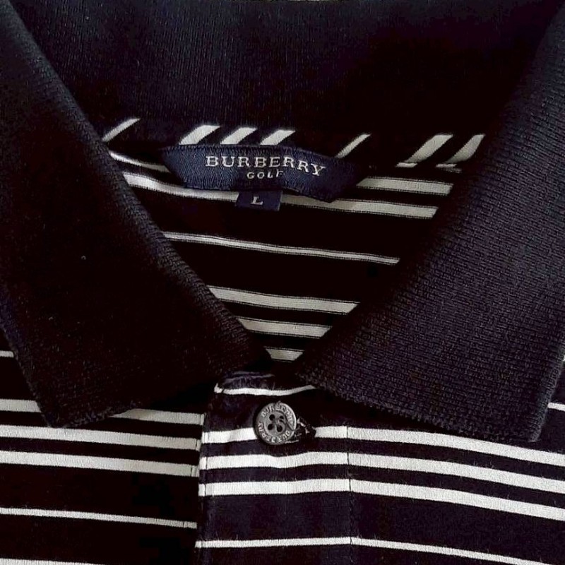 BURBERRY 博柏利 GOLF高爾夫球 戰馬 男黑白橫條紋短袖POLO衫L-5